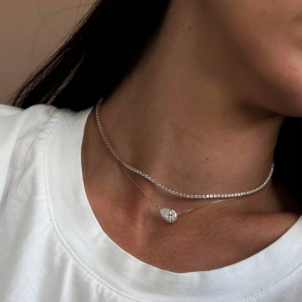 BXINY 1-3CT Pear Cut Moissanite Pendant Necklace S925 Silver East West Solitaire Water Drop Diamond Neck Chain for Women Jewelry