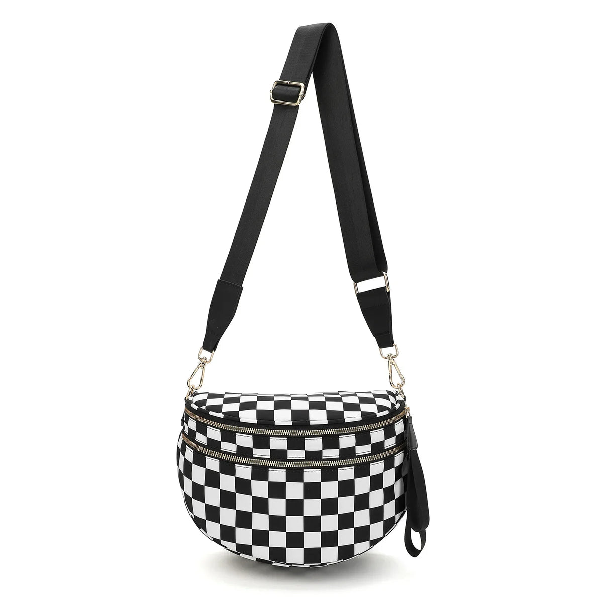 Women Checkered Bum Bag Casual Fanny Pack Large Capacity Crossbody Adjustable Strap Simple Shoulder Mommy Bag Daily Travel Tote