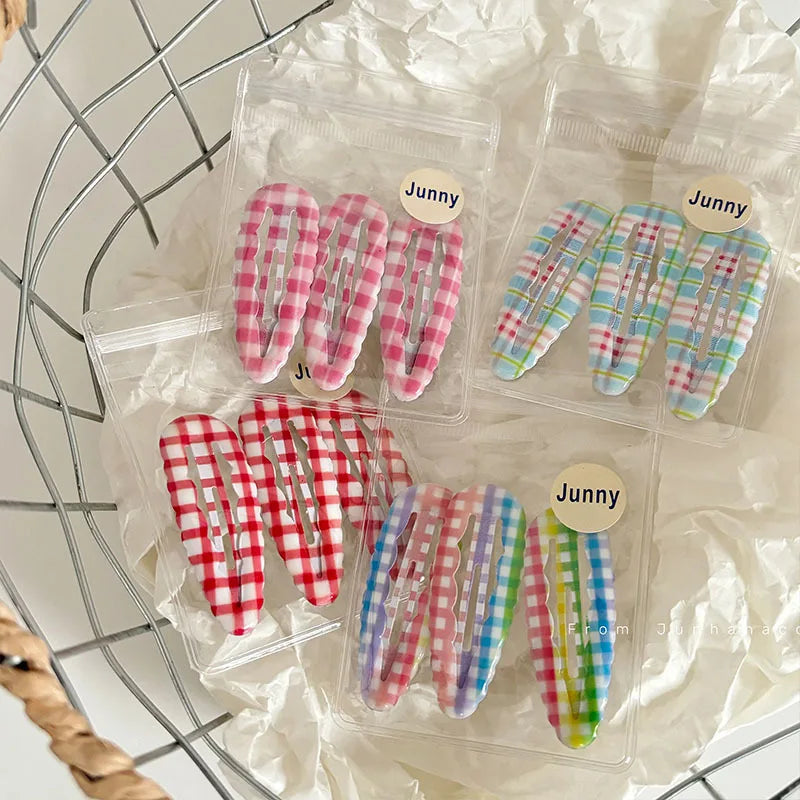 College Style Colored Plaid Water Drops BB Clip Suit Cute Young Student Female Broken Hair Fringe Hairpin New