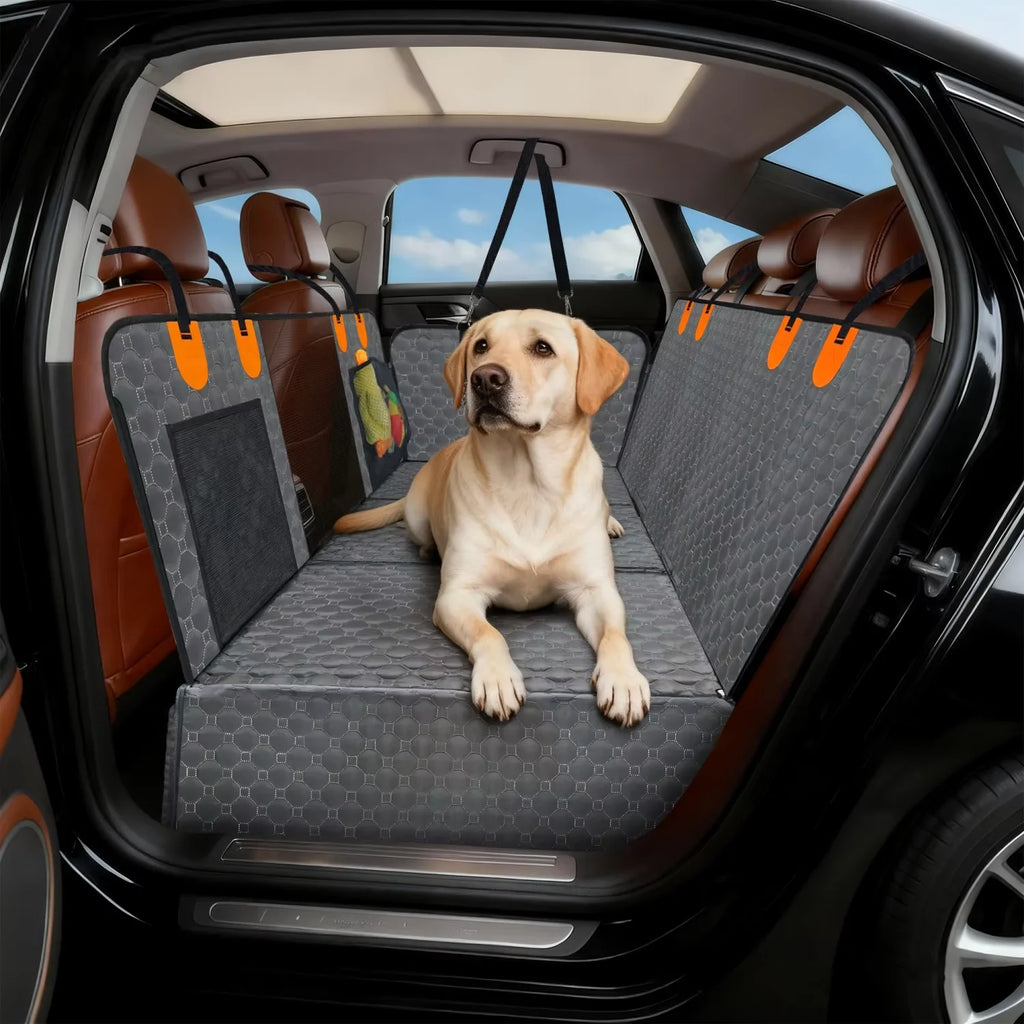 Dog Car Seat Cover Waterproof Hard Bottom Extender Backseat Protector Seat Cover Hammock with Pockets for Cars Trucks and SUVs