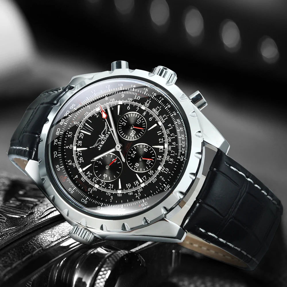 JARAGAR Sports Mens Watches Top Brand Luxury Automatic Mechanical Watch for Men Leather Steel Strap Military Wristwatches Gifts