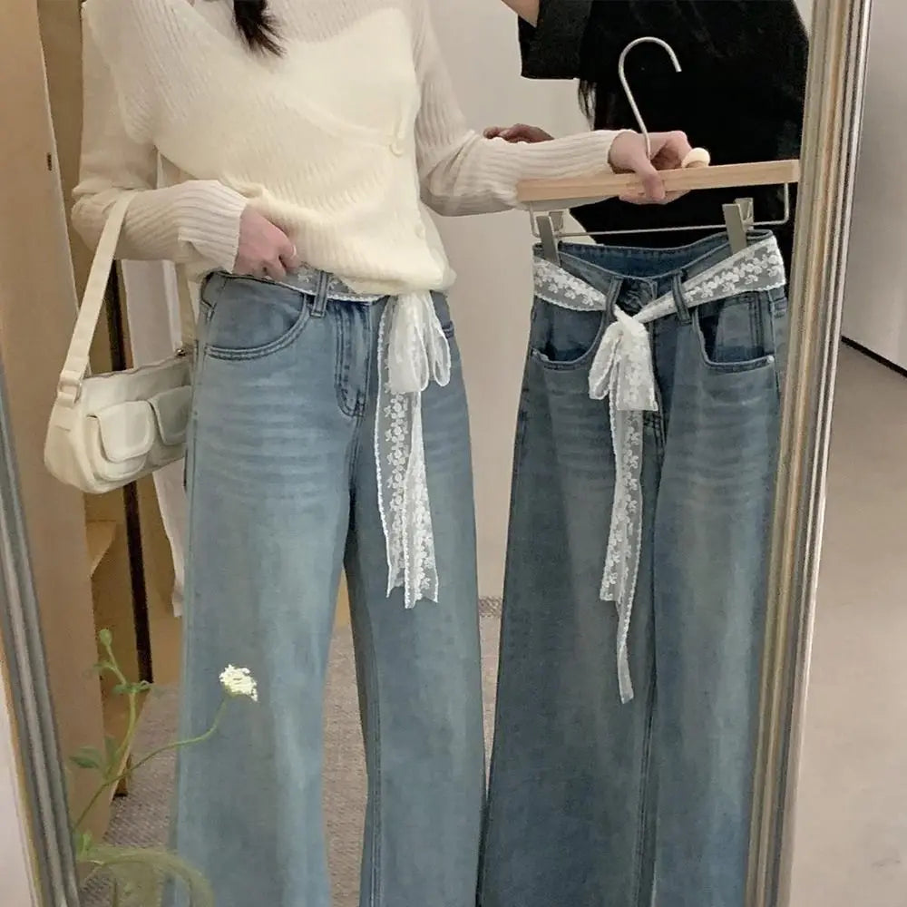Unique Y2k Long Lace Waistband Bow Thin Lace Waist Belt Tie Up Floral Dress Jeans Belt Summer