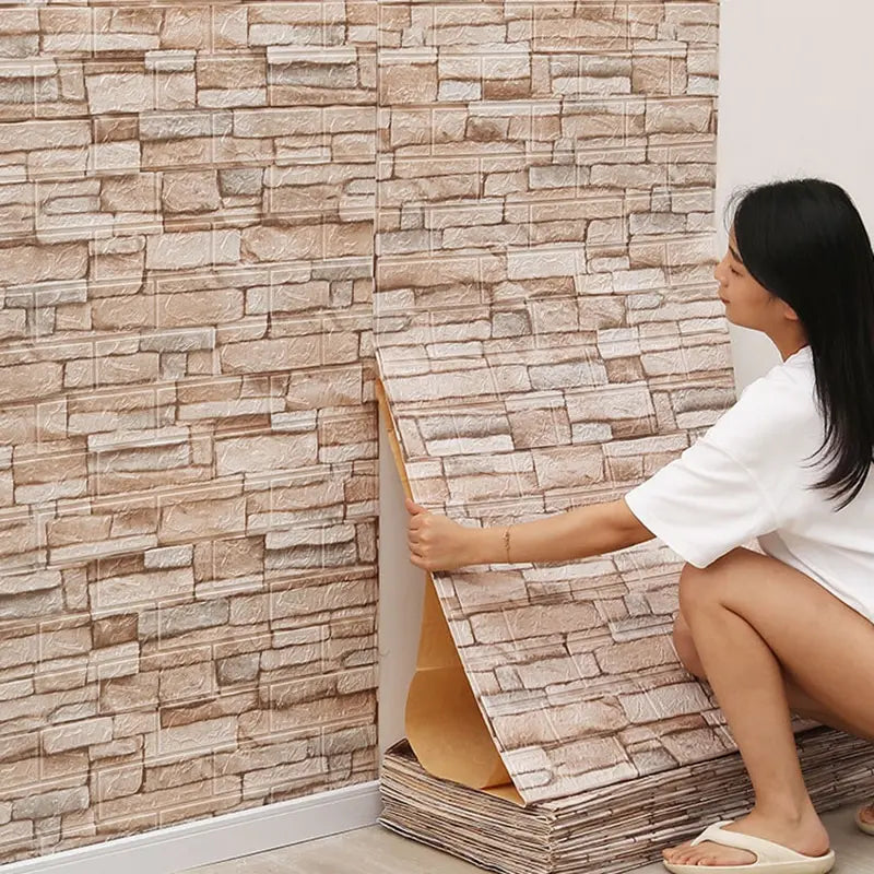 3D Decorative Faux Brick Wallpaper 70cmx100cm Self Adhesive Waterproof Stain Resistant Wall Sticker Kitchen Living Room Decor