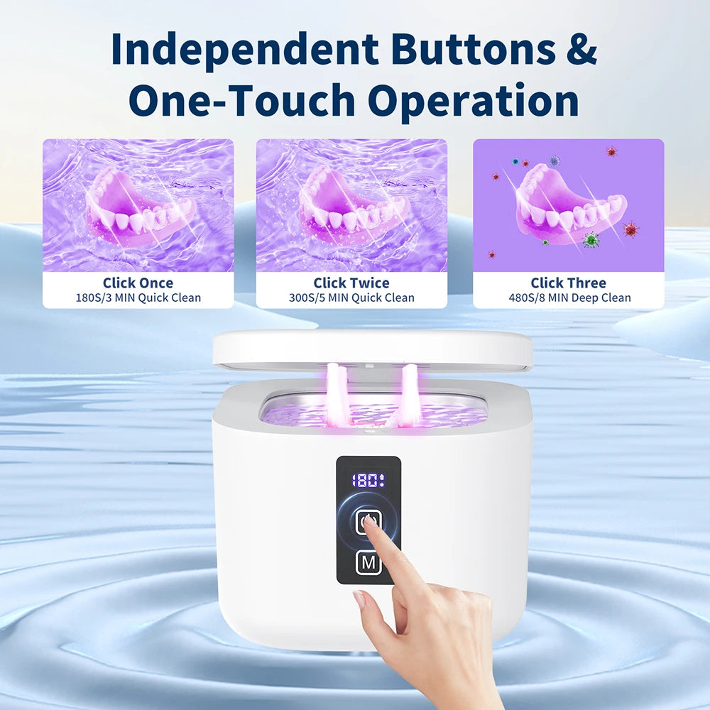 KUNPHY Portable Mini Household Dental Pod Ultrasonic UV Cleaner Machine for Dentures Aligner Retainer Whitening Trays Ring