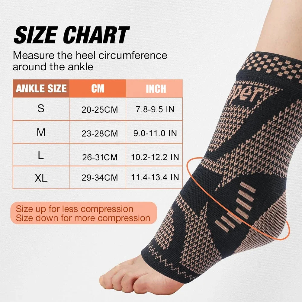 1PCS/2PCS Copper Ankle Brace Compression Sleeve for Women Men,Foot Arch Support Sock for Pain Relief,Plantar Fasciitis,Sports