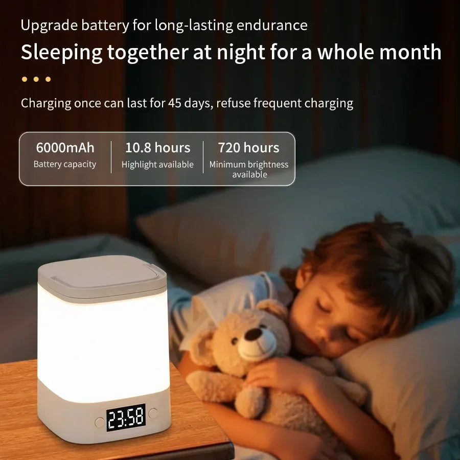 Touch Dimmable LED Night Lamp with Remote Clock Time Display or Not Eye Protection Reading Lamp Bedside Night Light Rechargeable