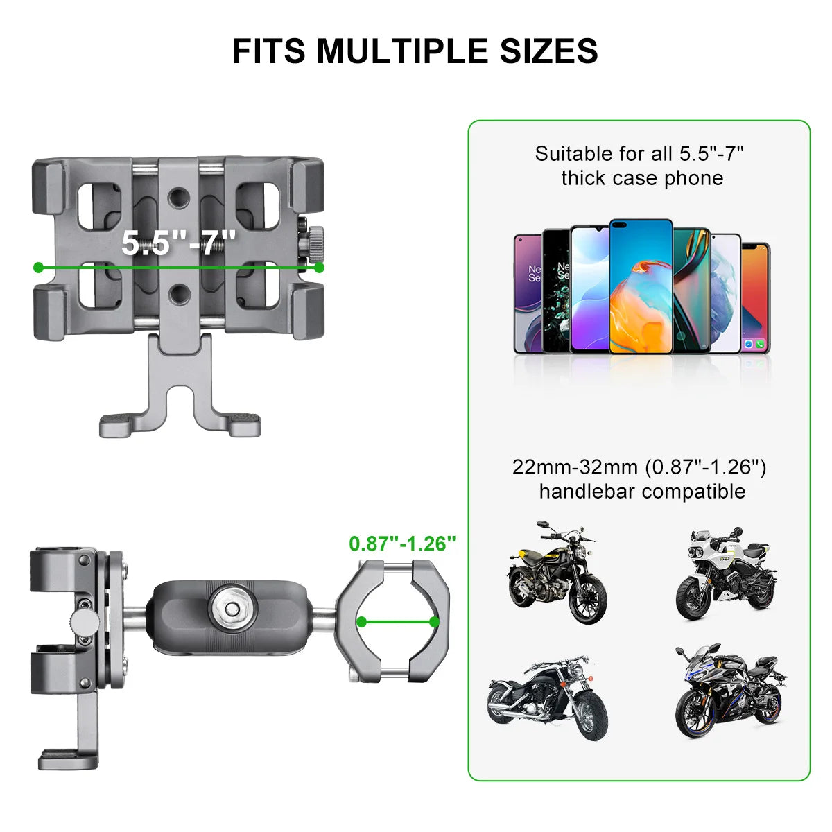 FANAUE Motorcycle Bike Phone Holder Mount Aluminum Alloy with Vibration Dampener ATV/ UTV Bike Scooter Handlebar GPS Clip