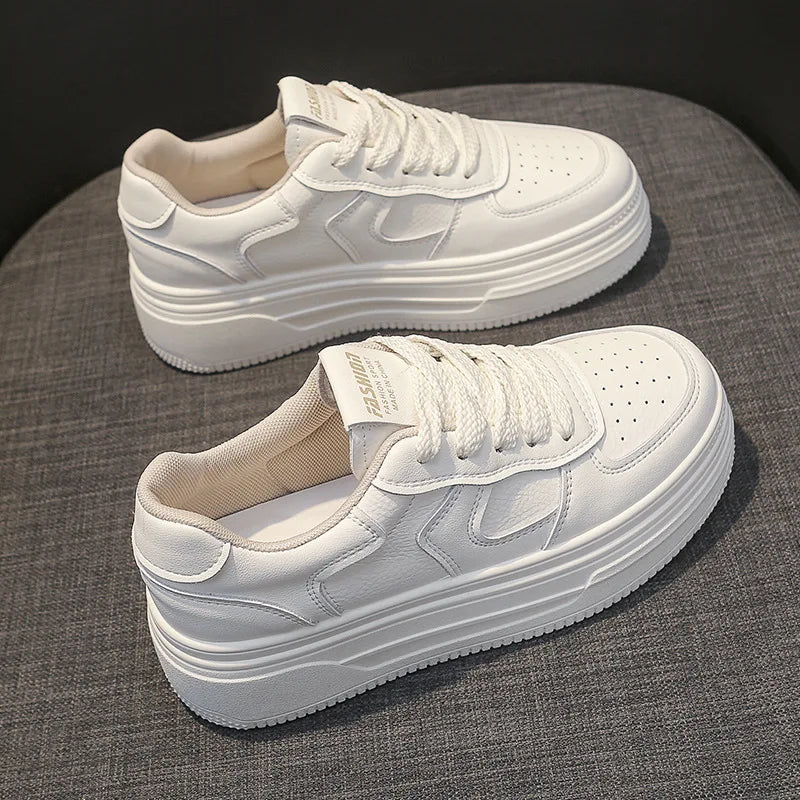 Leather thick sole increase board shoes 2024 early spring new Korean version of all small white shoes women leisure
