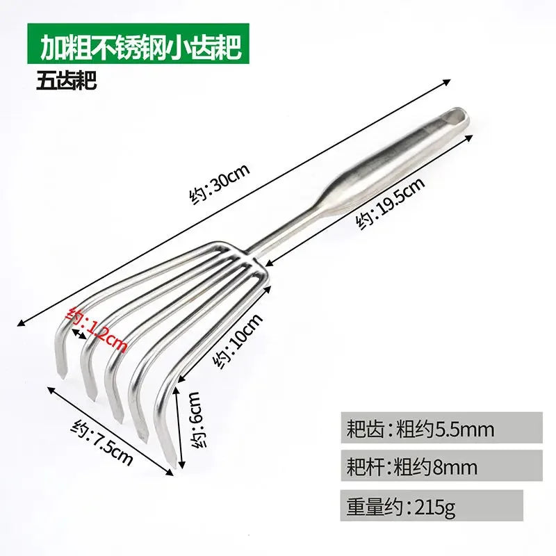 Stainless Steel Small Rake with Integrated Steel Handle Multi-claw Soil Rake for Garden Soil Loosening & Raking Tool