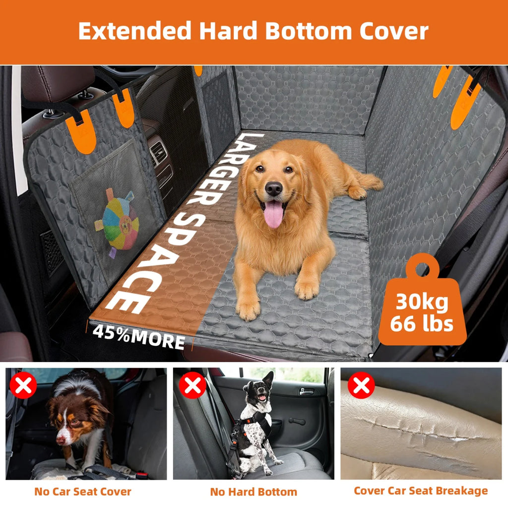 Dog Car Seat Cover Waterproof Hard Bottom Extender Backseat Protector Seat Cover Hammock with Pockets for Cars Trucks and SUVs