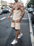 2025 Summer Men's Clothing Letter Print Short Sleeve Top Men's Elastic Waist Shorts 2-piece Set Plus Size T Shirts Shorts Set