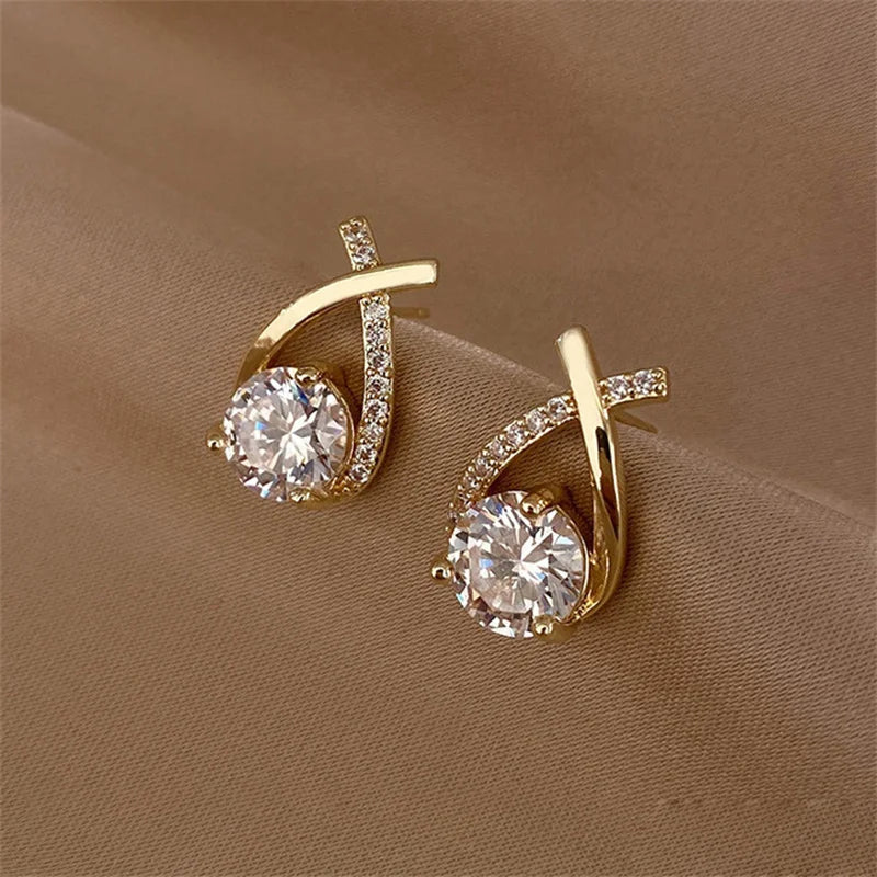 SKEDS Fashion Cross Stud Earrings For Women Korean Style Elegant Crystal Jewelry Ear Rings Fishtail Lady Earrings Gift