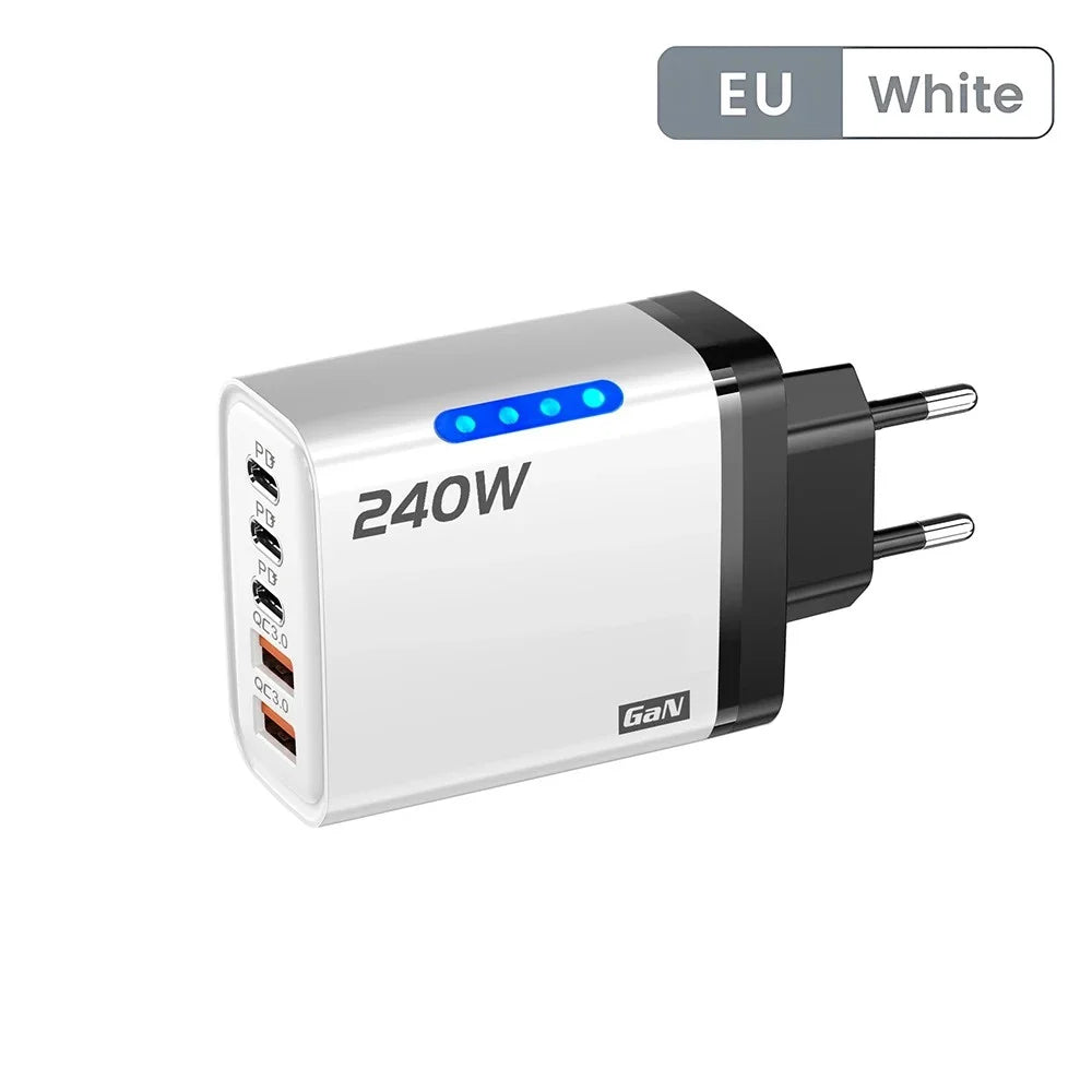USB Type C 240W GaN Charger Fast Charging PD Quick Charger 3.0 Wall Adapter EU/US Charging Plug For iPhone Xiaomi Samsung Huawei