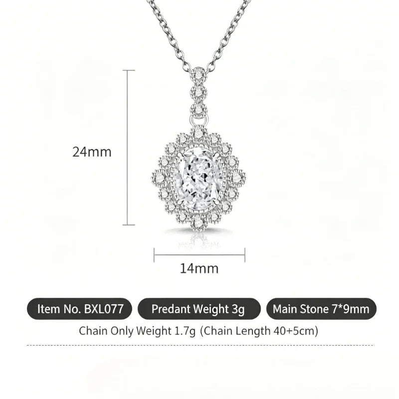 925 Sterling Silver Fashion Temperament Zircon Ice Flower Cut Pigeon Egg Necklace Birthday Party Anniversary Gift