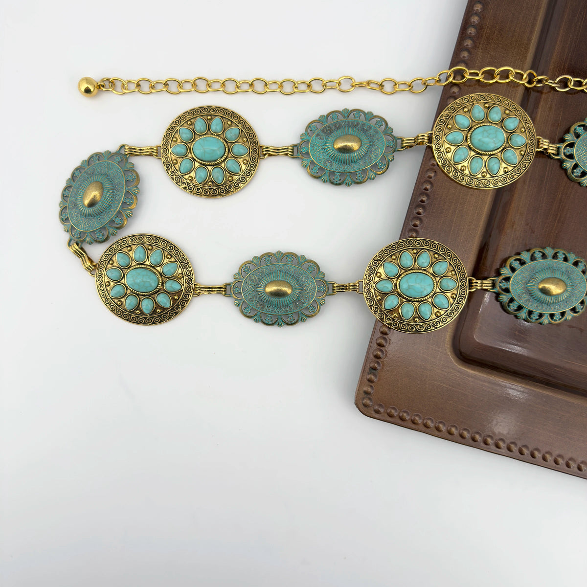 Cross-border Jewelry Turquoise Waist Chain for Women; Fashionable Bohemian Style Zinc Alloy Retro Belt; Versatile and Stylish