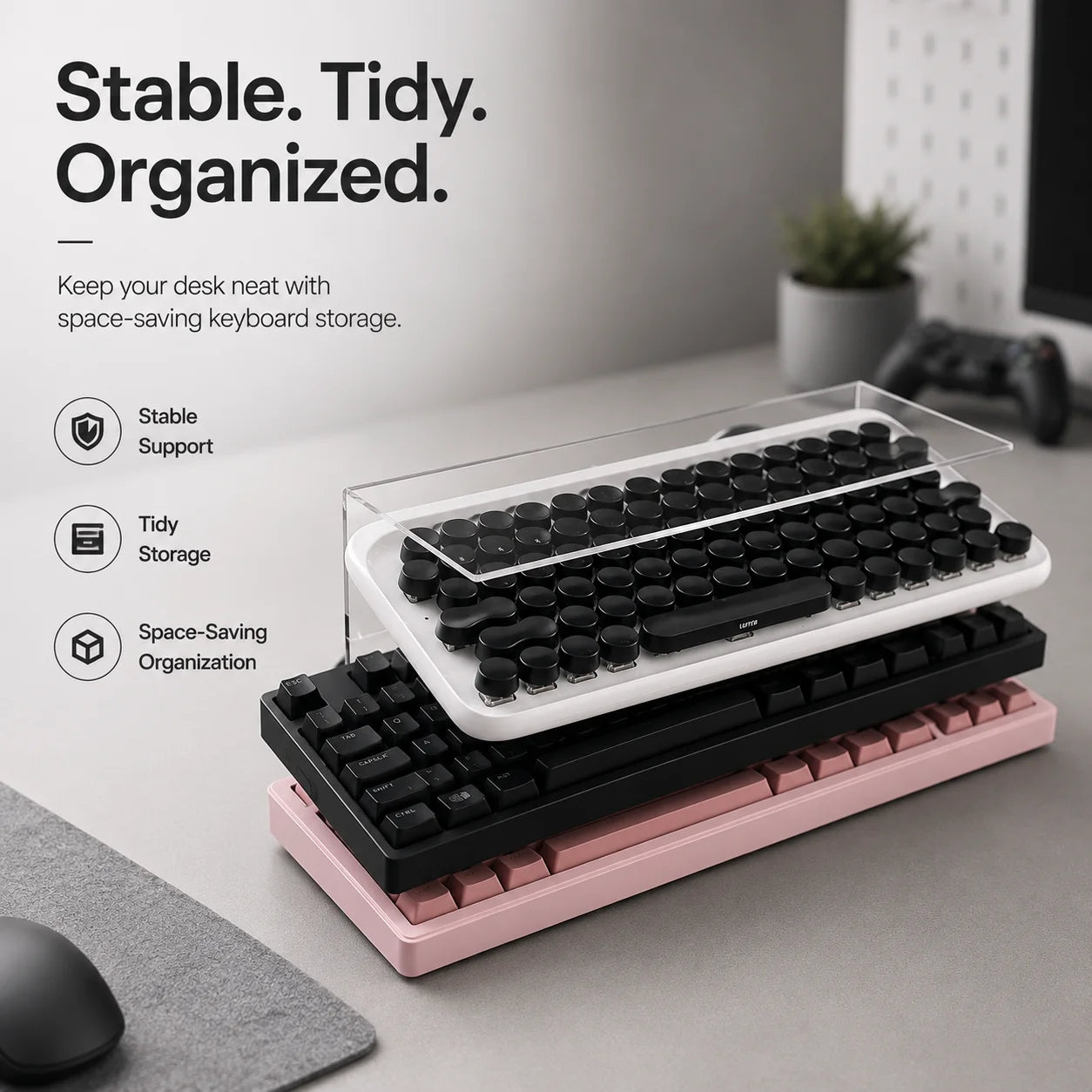 Keyboard Mouse Desktop Organizer Acrylic 3 Tier Stand Frame Shelf Lightweight Keyboard Storage Tool For Study Room Exhibition