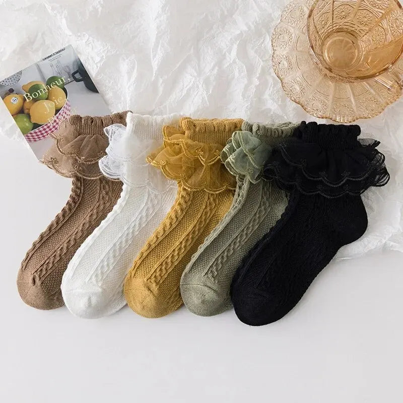 3 Pairs/Lot Summer Girls Socks Baby Kids Ruffle Sock Cute Children Frilly White Black Lace Cotton Socks For 1-10Years