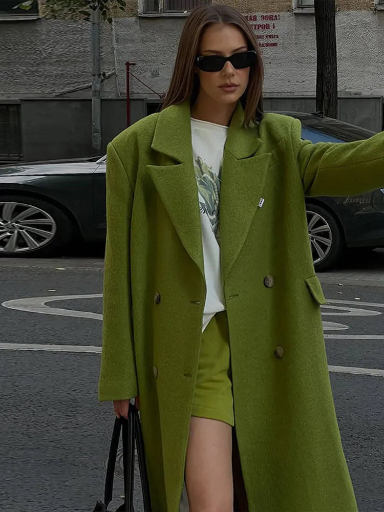 Women's Long Overcoats Lapel Full Sleeve Oversized Woolen Coats Autumn Female Double Breasted Solid Loose Jackets New Outerwears