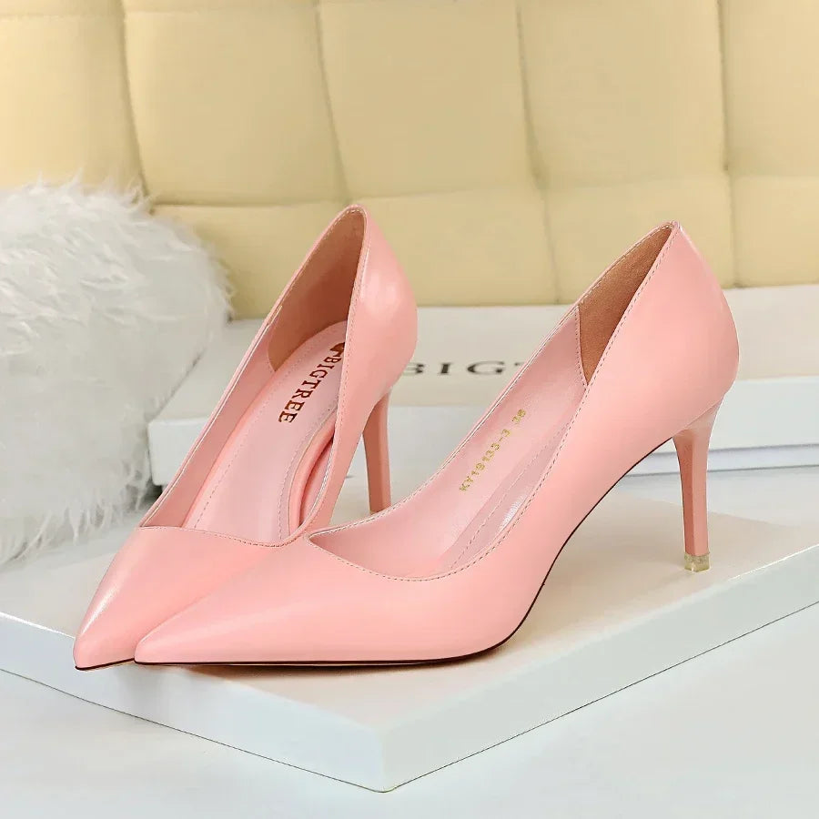 Woman Fashion Career Formal 7.5cm 10.5cm High Heels Colorful Shoes Lady Sweet Blue Yellow Wedding Scarpins Pumps Plus Size 34-43