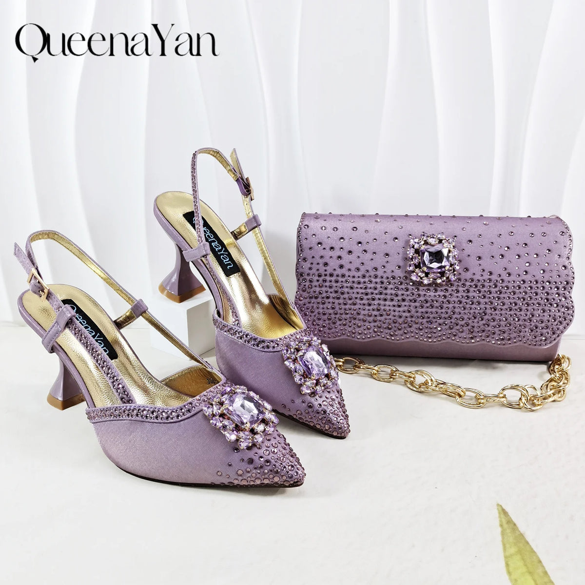 Best-selling shoes Matching bag combinations in Europe and America Diamond-embellished Bag And Shoes from the workplace Or Party