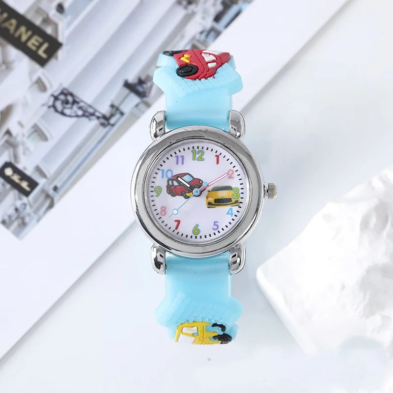 Fashion Color Cartoon Car Children's Watch Primary School Boy Children's Watch 3D Silicone Strap Gift