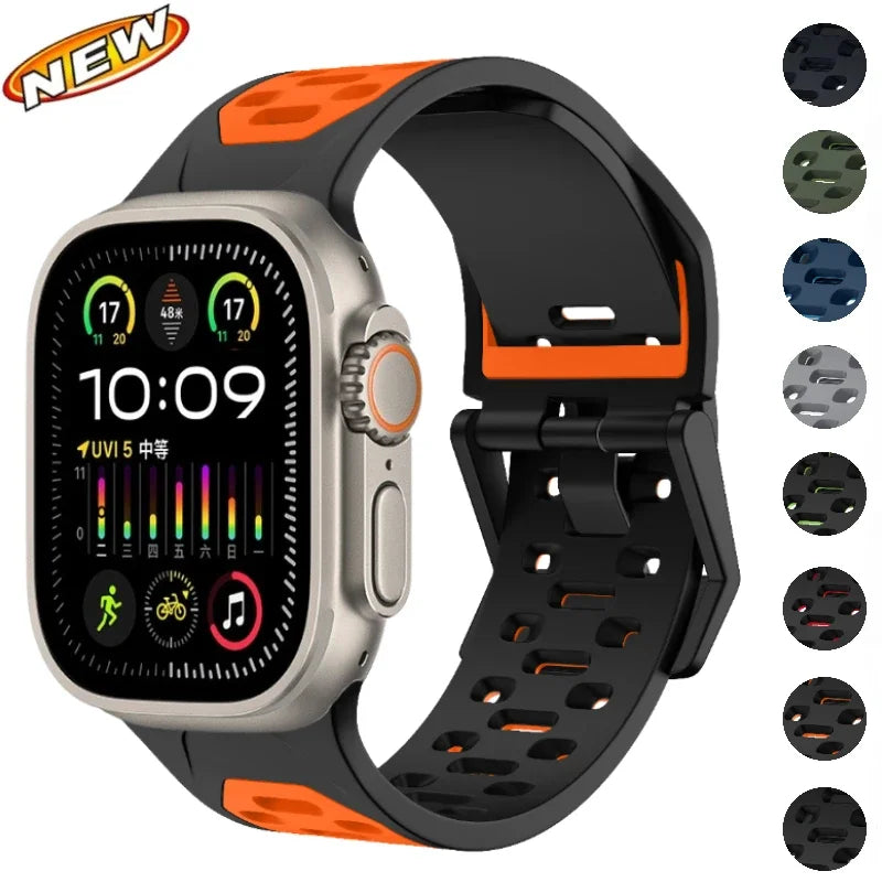 Silicone Strap For Apple Watch Band Ultra 3/2 49mm 11 10 9 8 7 46mm 45mm Breathable two-color Bracelet iWatch 6 5 4 SE 44mm Belt