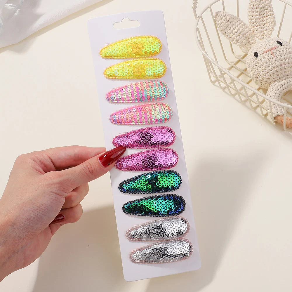 10Pcs/Set Gradient Sequins Metal BB Clips Hair Clips for Kids Handmade Solid Color Hairpins Barrettes Girl Hair Accessories Sets