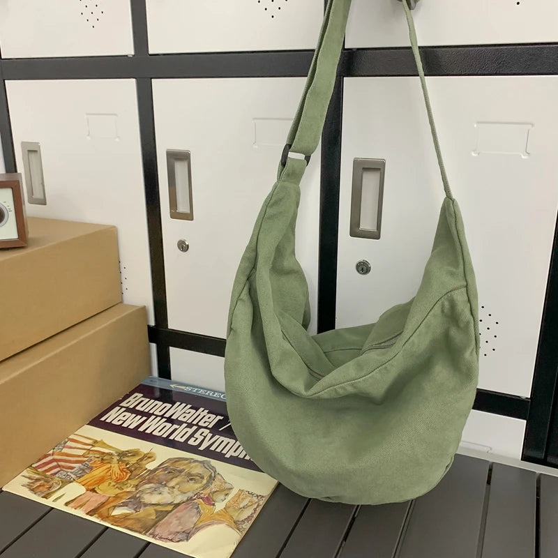 Solid Color Canvas Female Crossbody Bags For Women Large Capacity Shopping Messenger Bag Student Shoulder Bag Unisex School Bag