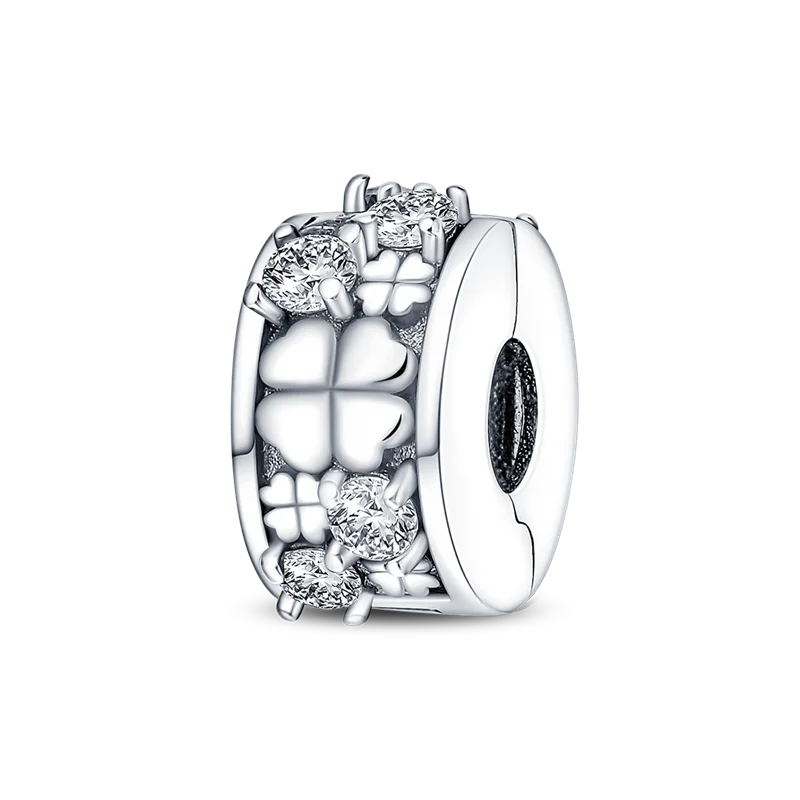 Silver Clasp 925 Sterling Silver CZ Pave Clip Charms Daisy Beads Stopper Safety Chain Fit Original Bangle Bracelet Jewelry Clips