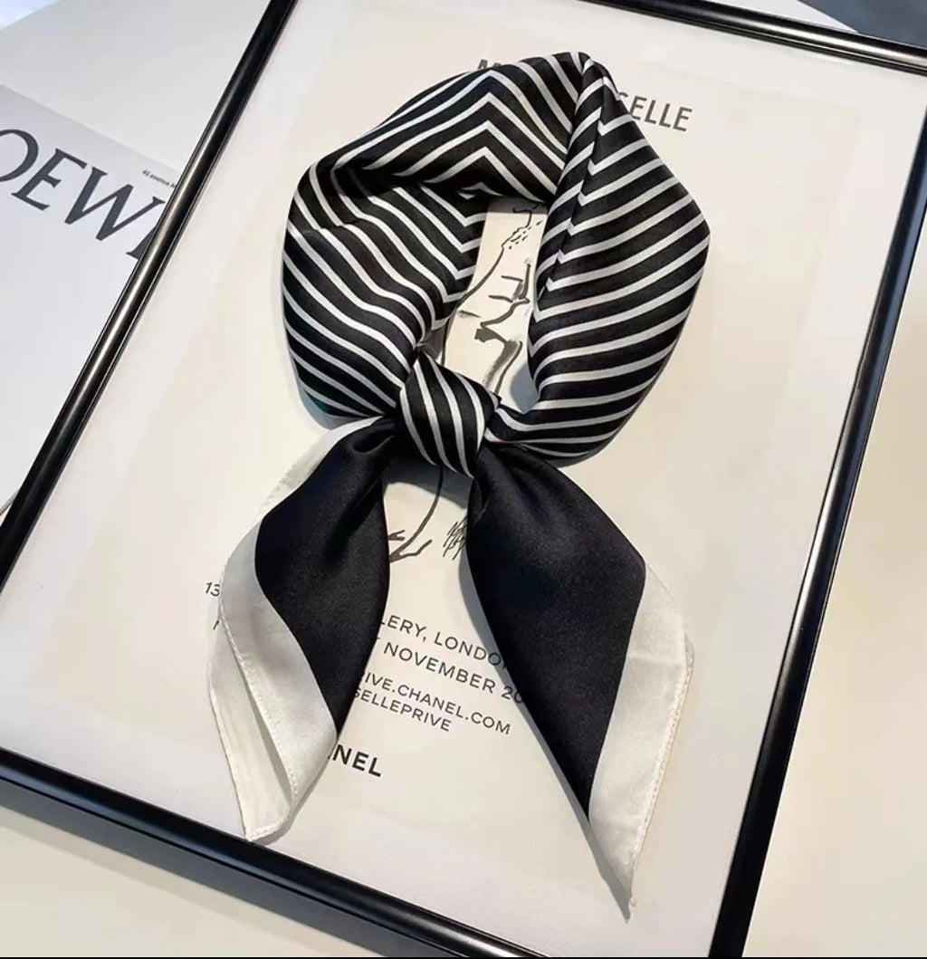 Elegant Geometric Striped Square Scarf for Women Satin Fashion Wraps Neckerchief Female Hair Bands Ribbon Headband Bandana