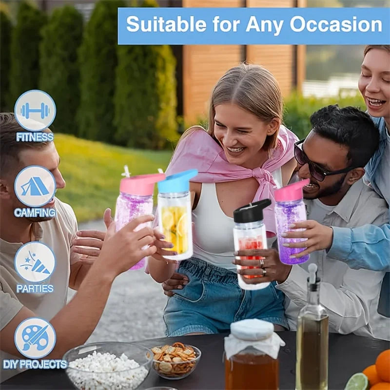 2/4PCS Reusable Double Layer Plastic Water Bottles With Lid And Straw 10Oz DIY Snowball Cup with Pre Drilled Hole Drinkware Cups