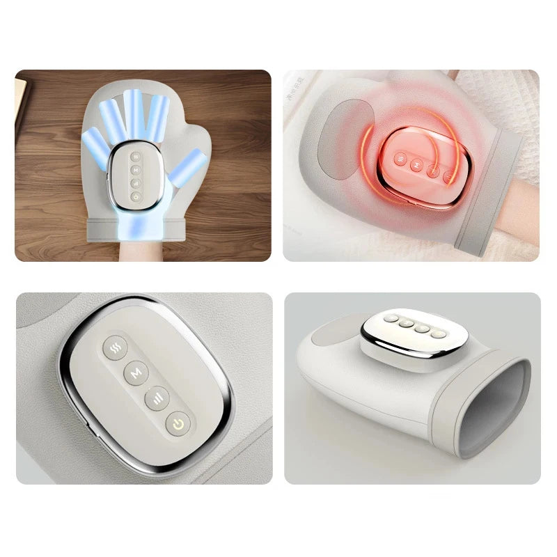 Electric Hand Massager Gloves with Airbag Compression Vibration Heat, Portable Hand Finger Wrist Massager for Carpal Tunnel Reli