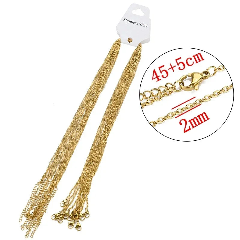10pcs/lot 45+5cm 45cm 50cm Stainless Steel Adjustable Link Chain Necklace Women Gold Color Fashion chokers Jewelry Wholesale