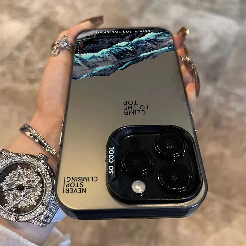 Snow Mountain Landscape Sunset Electroplate Silver Phone Case For iPhone 16 Pro 17 18 Pro 11 12 13 14 15 Pro Max Air 16E Cover