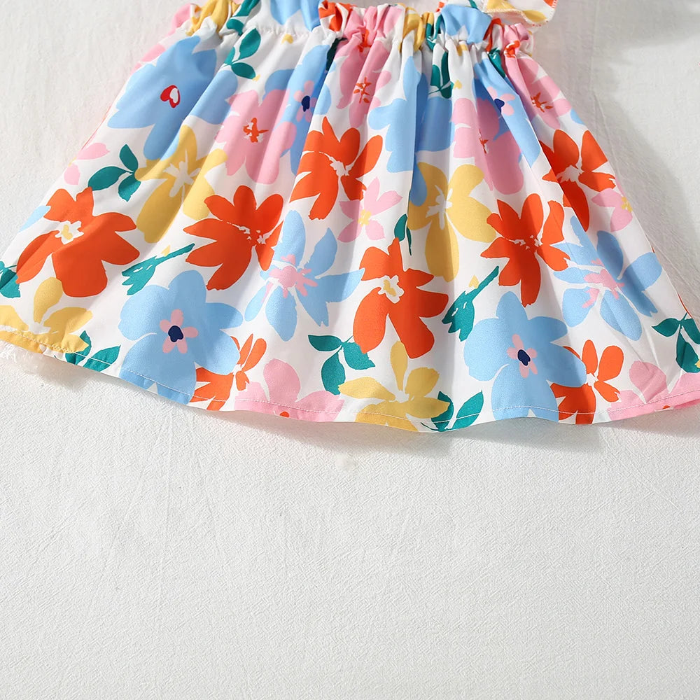 3 Months To 2 Years Old Summer New Beach Party Baby Girl Two-Piece Set, Colorful Floral Children'S Clothes