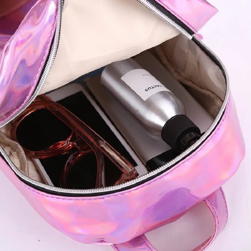2025 Fashion Laser Backpack Preppy Style School Shiny Laser PU Leather Women Girls Bag Silver Waterproof Holographic Backpack
