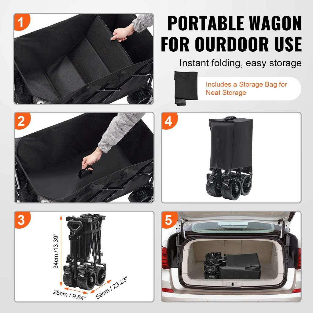 SucceBuy Collapsible Folding Wagon Beach Wagon Cart with All-Terrain Wheels Drink Holder Sport Wagon for Camping Shopping Garden