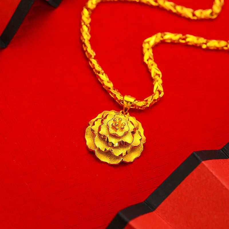 Fashion Simple Flower Pendant Clavicle Necklace For Women 24K Gold AU999, Delicate flower slim your neckline