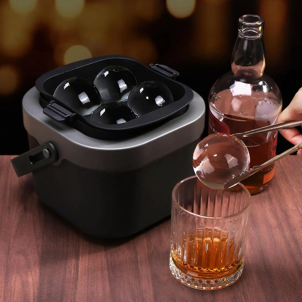 Crystal Clear Ice Ball Maker, 4 Large 2.4" Clear Sphere Ice Cube Mold for Whiskey, Cocktails & Bourbon