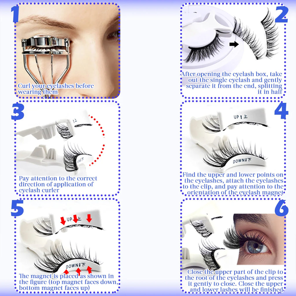 1 Pair Magnetic Eyelashes Set Reusable Easy to Use Eyelash Extension Tools Natural Curler False Eyelashes With Magnetic Tweezers
