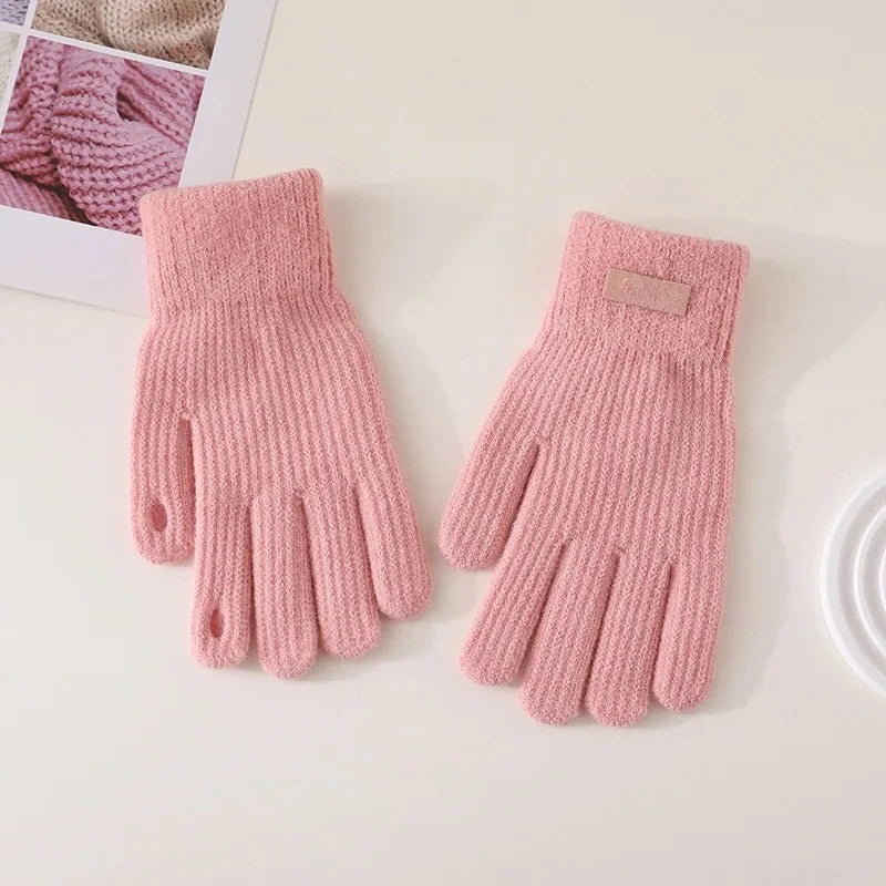 AA Gloves Autumn WinterTouch Screen Gloves Skiing Riding Work Full Finger Mittens Solid Color Warm Knitted Gloves Sport Cycling