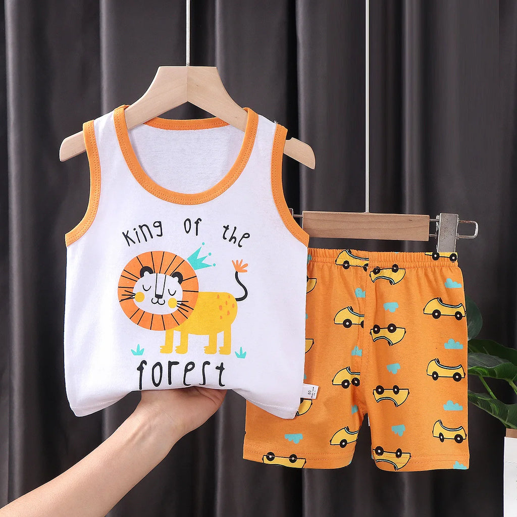 2PCS Children Clothing Vest Suit Children's Sets Summer Cotton T-Shirts Shorts Boys Girls Sleeveless Kids Clothes for Baby