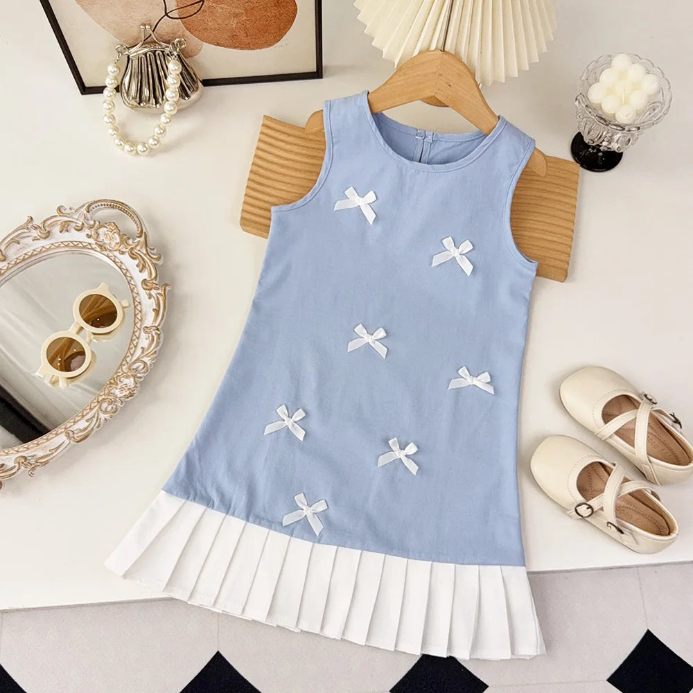 Black Bow Decoration Princess Dresses Korean Version Summer New Sleeveless Girls Dress Sweet and Simple Children's Clothing