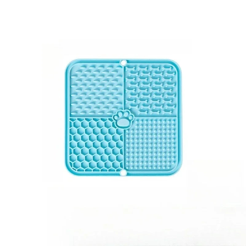 Silicone Lick Mat for Dogs Cats, Strong Suction Cup 4-Zone Multi Textured Slow Feeder Pad, Bath Grooming Distraction Anxiety Relief, BPA Free Dishwasher Safe Pet Feeding Mat