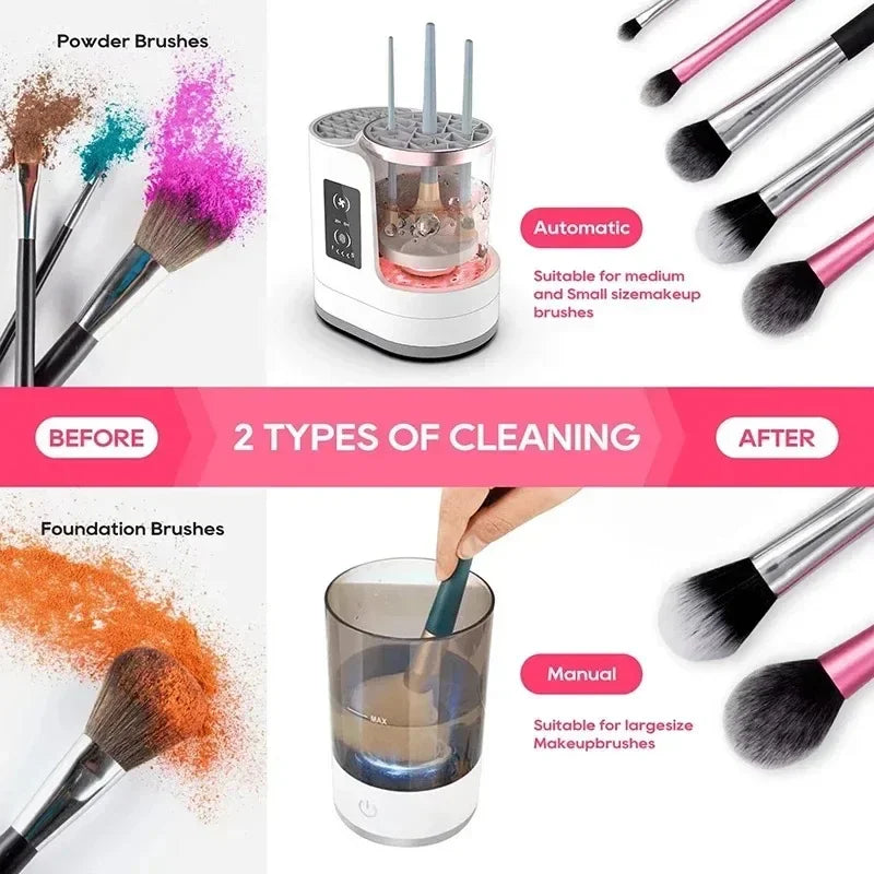 USB Electric Makeup Brush Cleaner 3-in-1 with Automatic Quick-Drying Support Device - Makeup Brush Cleaning And Drying Book Tool