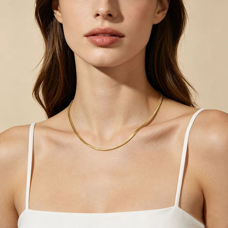 Classic Fashion Unisex Snake Chain Choker Necklace Woman Stainless Steel Herringbone Gold Color Chain Daily Necklace Jewelry