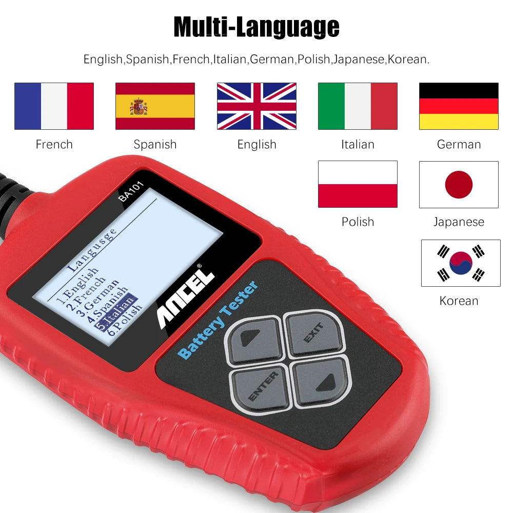 Ancel BA101 Car Battery Tester 12V 100-2000CCA 220AH Auto Load Battery Analyzer Multi Languages Car Battery Charging Tester