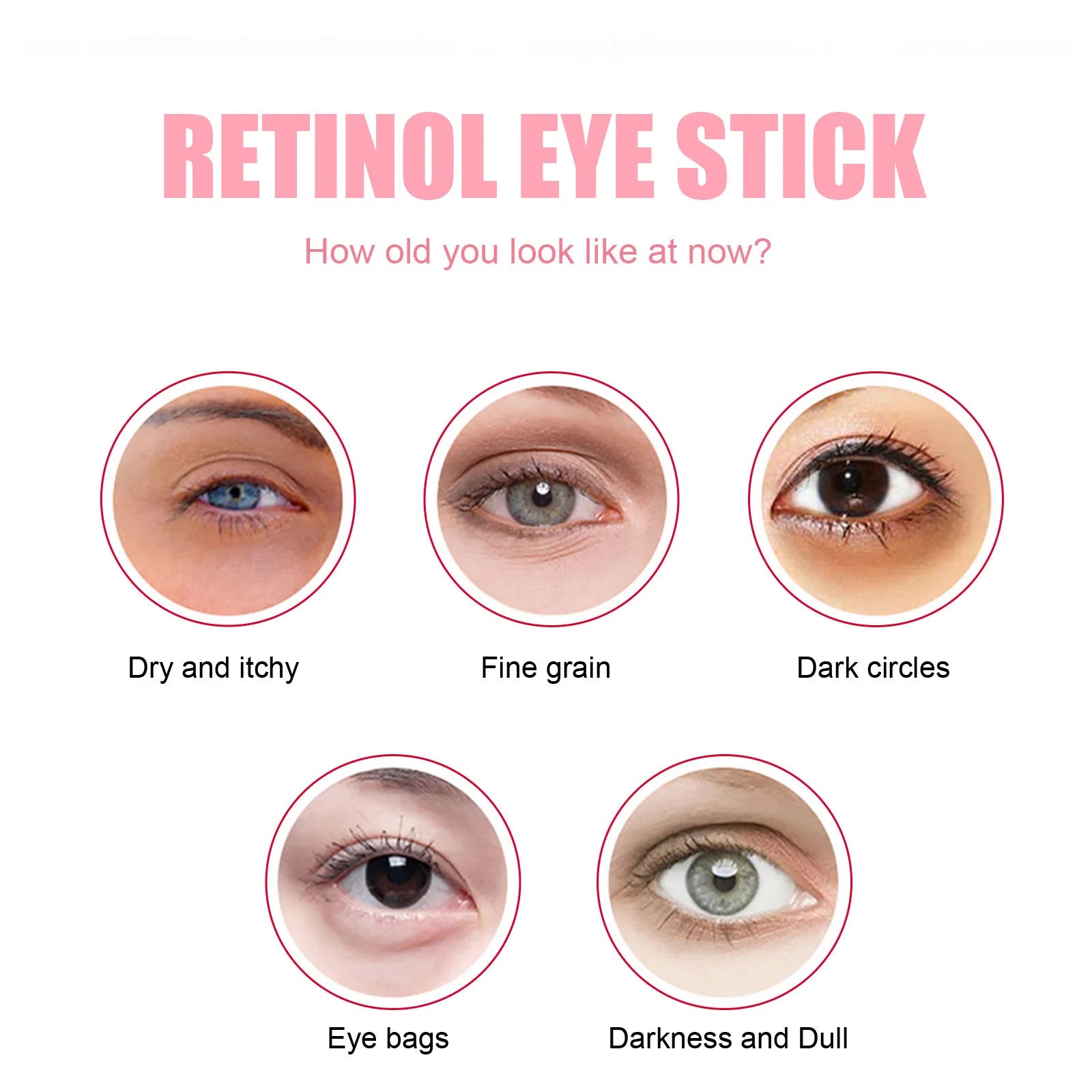 Retinol Eye Stick for Lifting Firming Dark Circles Remover Fade Fines L-ine Eye Bags Treatment Improve Puffiness Eye Balm Stick
