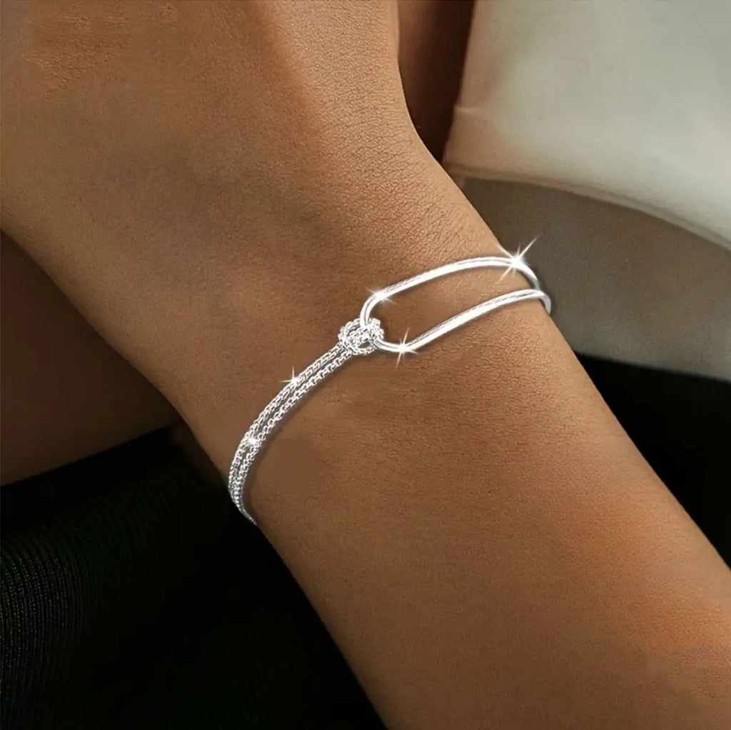 925 Sterling Silver Double Layer Bracelet for Womem Girls Irregular Knot Bangles New Simple Design Fashion Party Jewelry Gifts