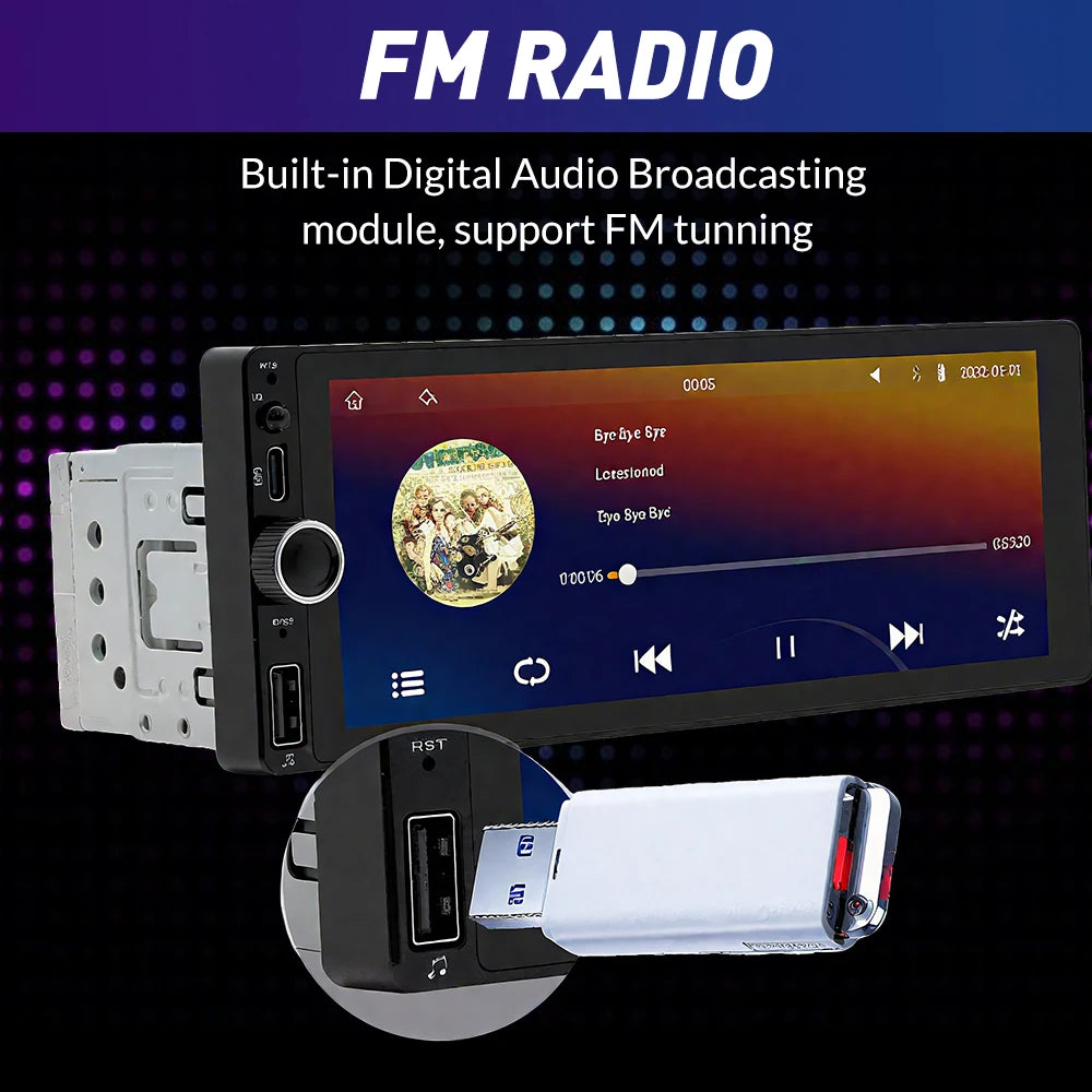 6.86 Inch Double Din Car Stereo Wireless Carplay Android Auto Car MP5 Player Touch Screen Car Radio with Type-C USB FM RDS Bluetooth Steering Wheel Control Rear View Camera